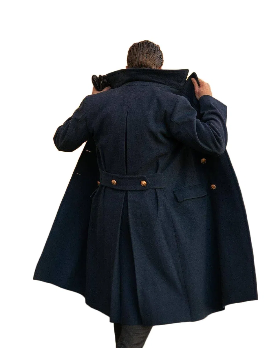 Cappotto da uomo in misto lana invernale vintage tweed pisello cappotto slim fit doppio petto con risvolto a punta Trench Jacket