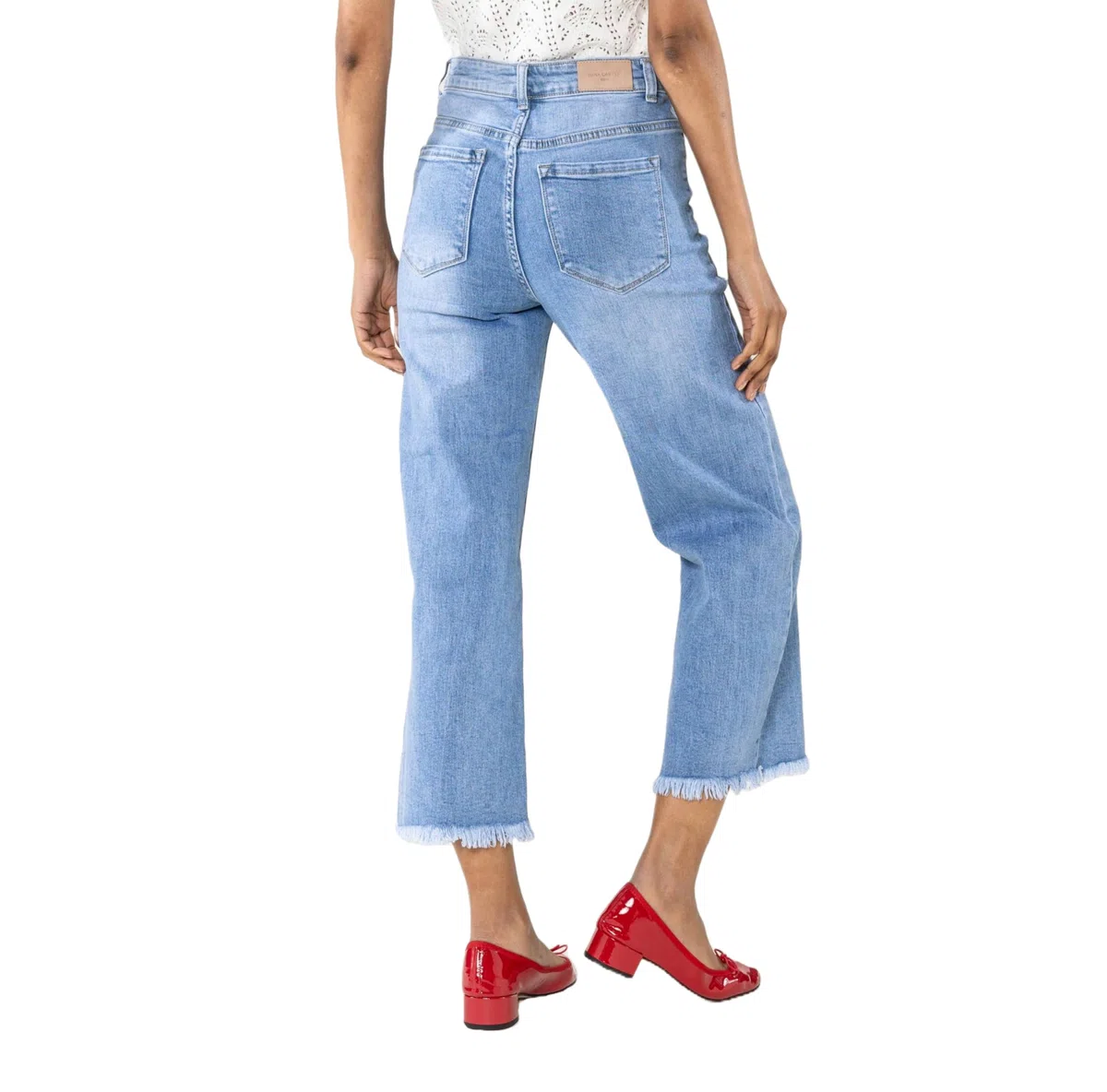 Nina Carter Q1850 Jeans da donna - 7/8 Cropped, vita alta, elasticizzati, svasati, look usato, sfilacciati