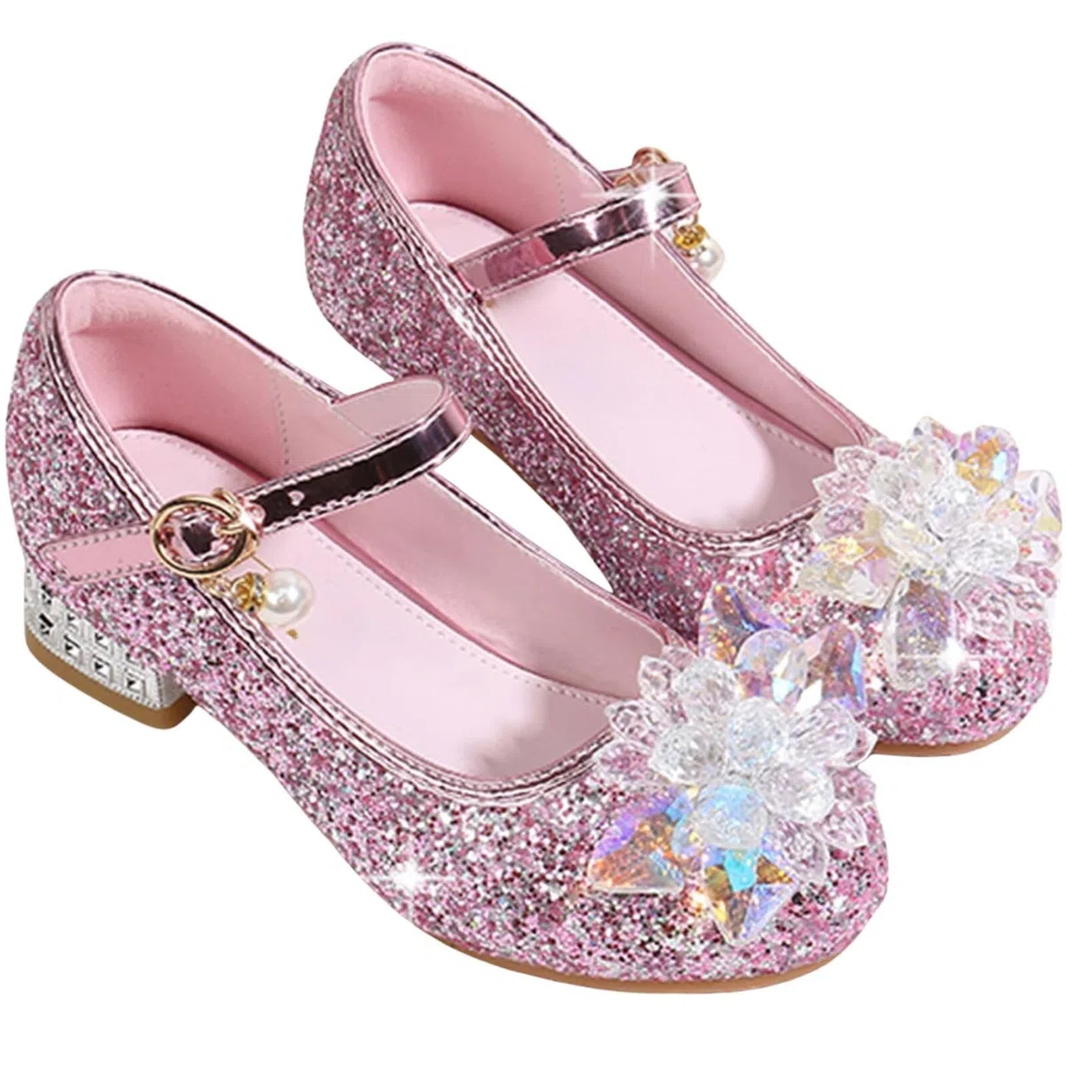 Scarpe con Tacco Bambina da Principessa Danza Latina Bambini Tacchi Paillettes Scarpe Eleganti Cerimonia Carnevale