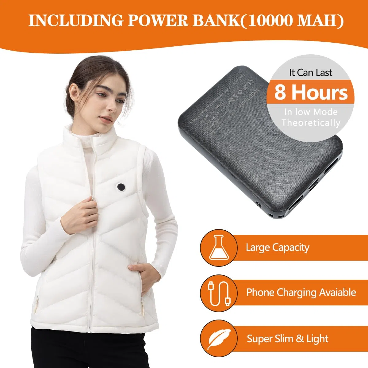 Gilet Riscaldato da Donna con Batteria 10000 mAh, Gilet Elettrico Invernale Caldo a Vestibilità Aderente e Confortevole – Ideale per Escursionismo, Campeggio, Uso Quotidiano e Regalo di Natale