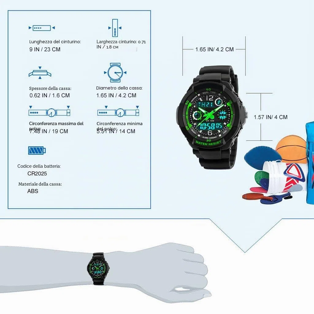 Digitale orologi per bambini ragazzi - 50 m impermeabile sport all' aria aperta orologio analogico con allarme/timer/Dual Time zone/LED, per bambini da polso resistente agli urti per Junio