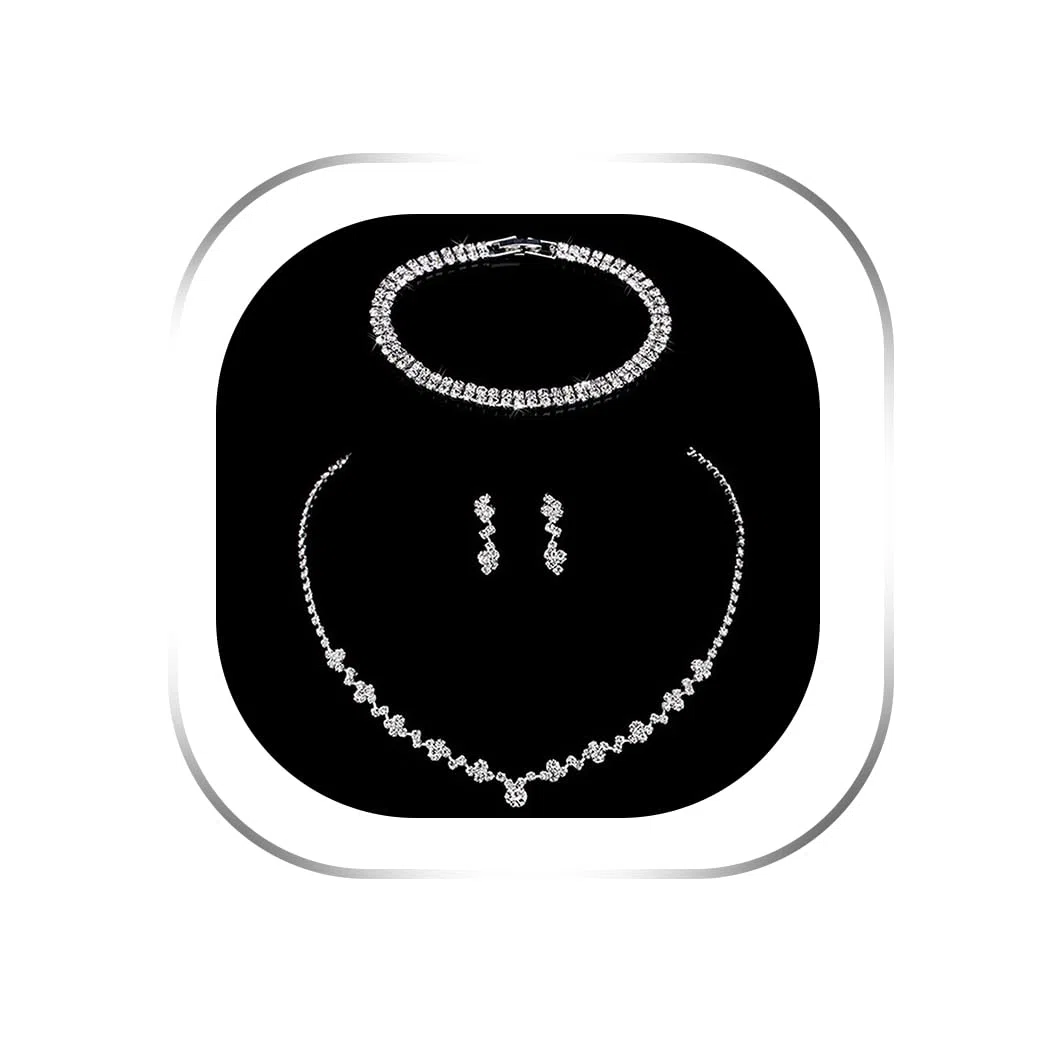 Set di gioielli da sposa in argento con strass da sposa e orecchini, set di gioielli in zirconia cubica per donne e ragazze (XT-031)