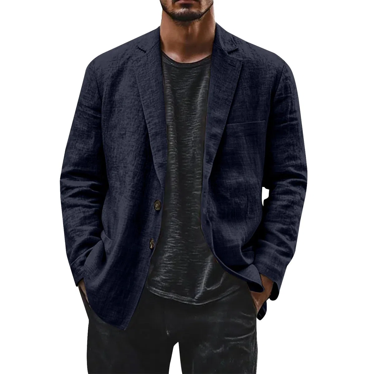 Generisch Giacca casual da uomo, effetto lino, leggera giacca per il tempo libero per un look intelligente e casual | Moderno blazer estivo con chiusura a due bottoni