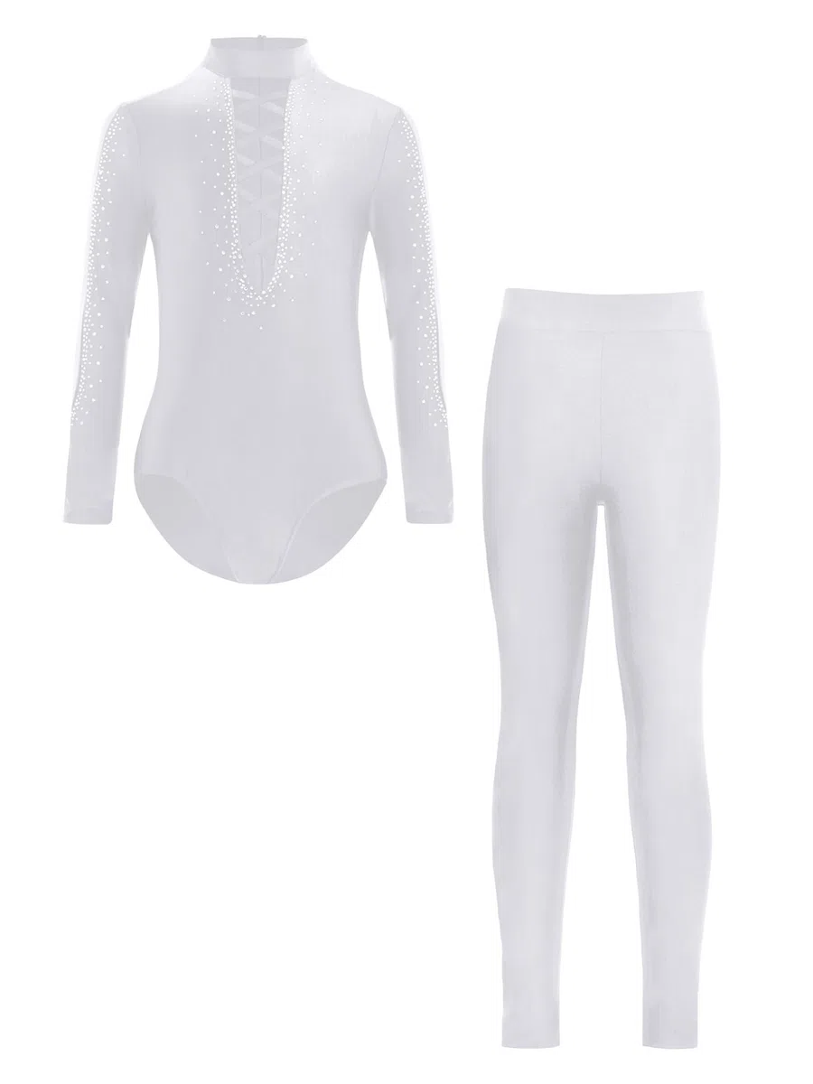 Freebily Body Danza Classica Bambino con Leggings Sportivi Camicia da Ballo Latino Americano Tango Manica Lunga Body Ginnastica Ritmica Costume da Danza Standard Jazz