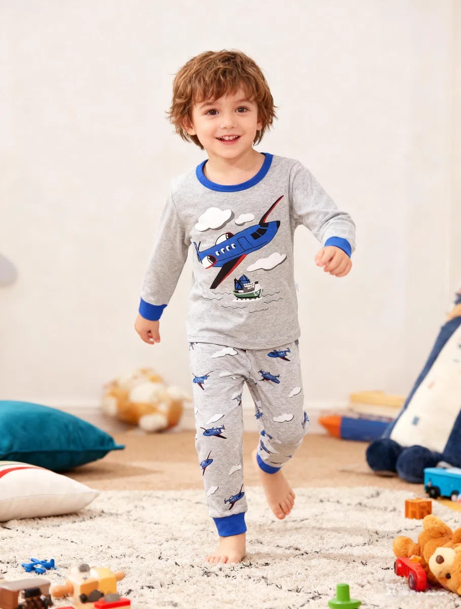 Pigiama per Bambini Ragazzo Dinosauro Manica Lunga Cotone Inverno Natale Abbigliamento da Notte 3-9 Anni