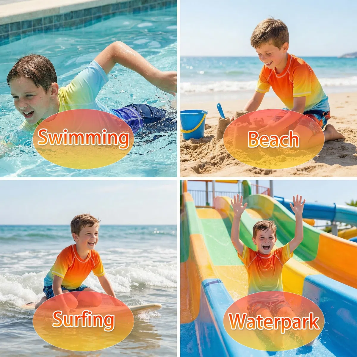 Maglietta Nuoto per Ragazzi, Protezione Solare Top da Spiaggia, 2 Pezzi, Manica Corta Asciugatura Rapida Rashguard T-Shirt per Sport Surf Beach Pool 3-11 Anni