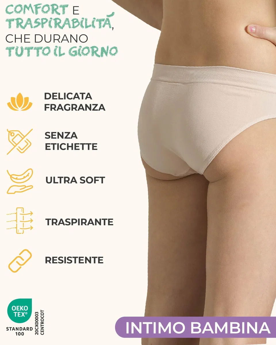 Risalti Mutande Bambina Microfibra 3 Pezzi – Mutandine Bambina Traspiranti, Slip Senza Cuciture Morbidi e Elasticizzati, Culotte Pole Dance Comfort, Bracciali Colorati Omaggio – Made in Italy