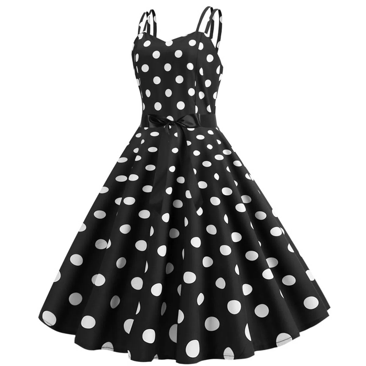 Rockabilly, Abito da Donna Vintage Anni '50, Senza Maniche, A Pois, Stile Coctail, alla Moda degli Anni '60, con Spalline Sottili, Tunica, per Feste, Balli, Costumi di Carnevale Bello