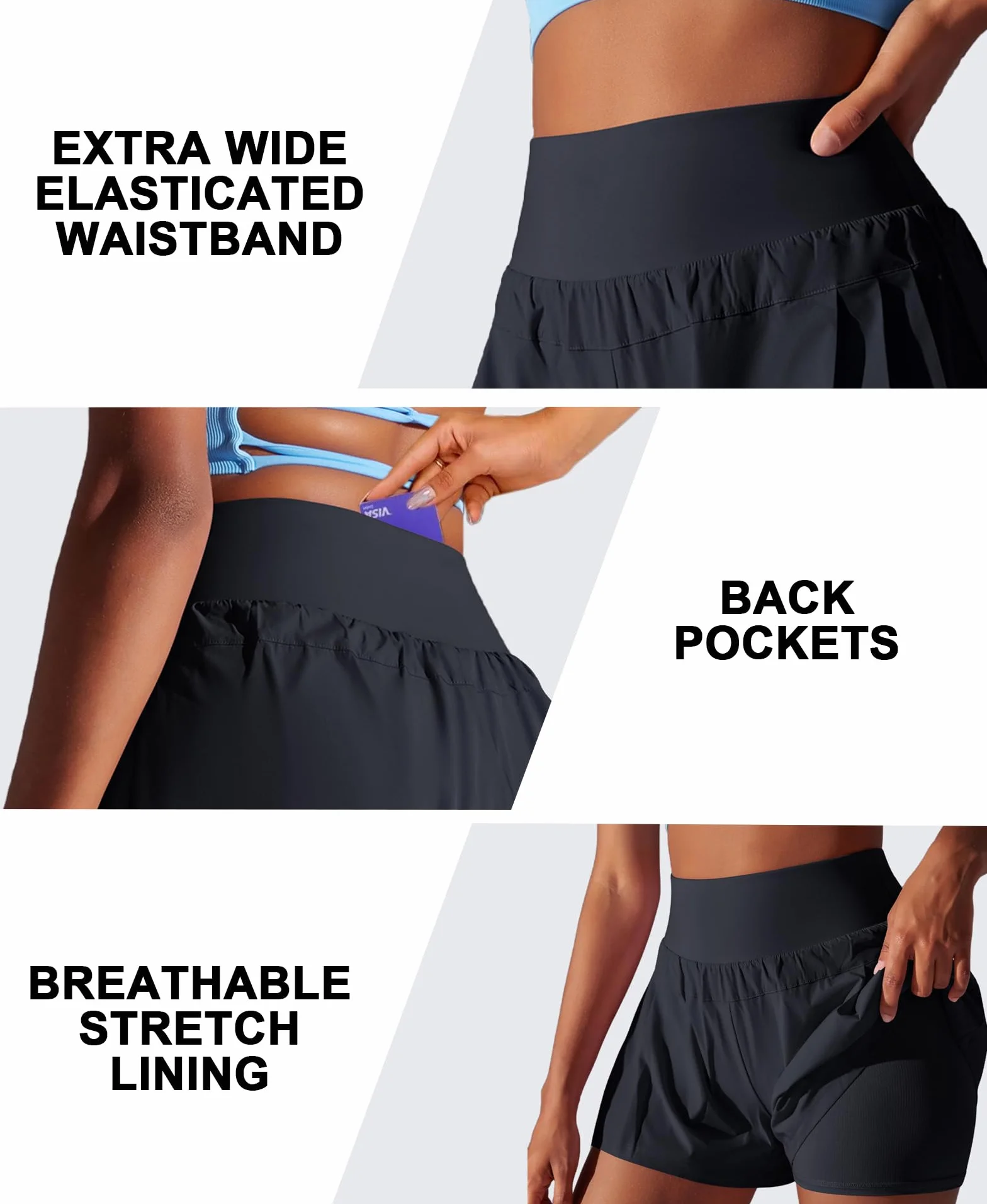 Pantaloncini da Corsa Donna 2 in 1 Pantaloni Sportivi Corti Estivi da Tennis Fitness Yoga Corsa con Tasca Posteriore