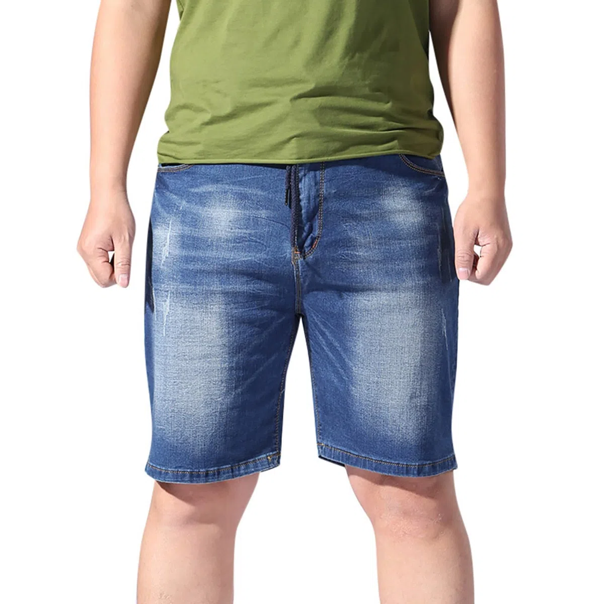 Jeans da uomo, estivi, casual, con elastico in vita, coulisse e tasche, pantaloni cargo oversize, pantaloni corti da allenamento, pantaloncini sportivi