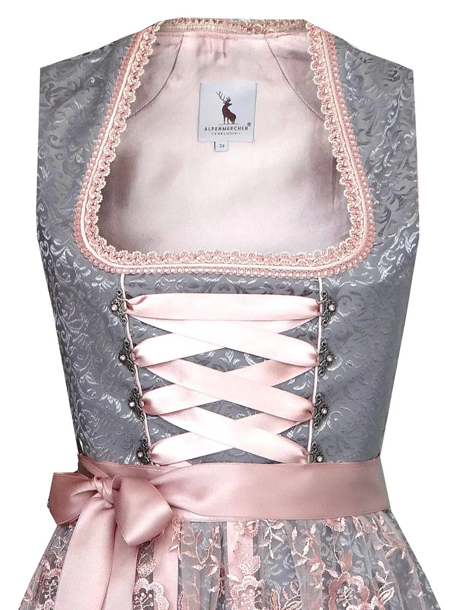 Alpenmärchen Midi Dirndl in esclusiva collezione con grembiule in pizzo, taglia 32-54 - ALM566