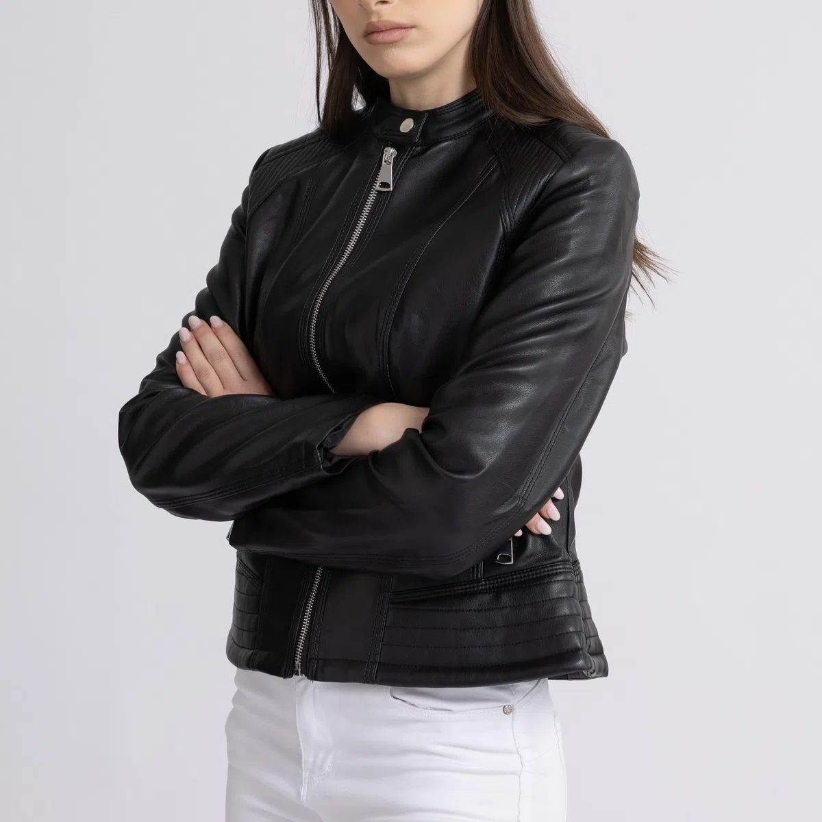 Giacca Donna in Ecopelle Leggera con Cerniera e Tasche