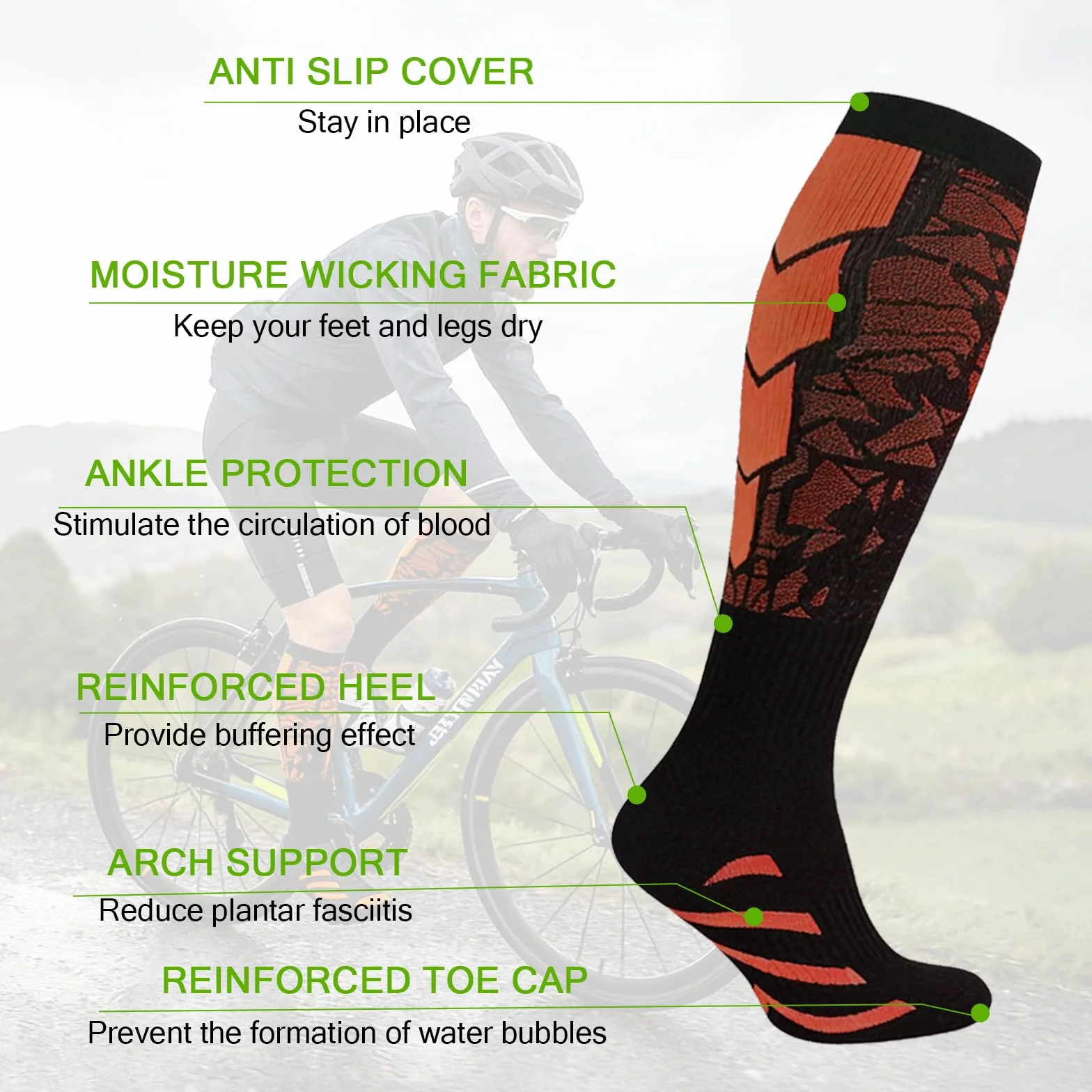 6 Paia Calze a Compressione Graduata Donna e Uomo, 18-25mmHg Calze Elastiche a Compressione, Calze al Ginocchio, supporto per la corsa sportiva Ciclismo Trekking
