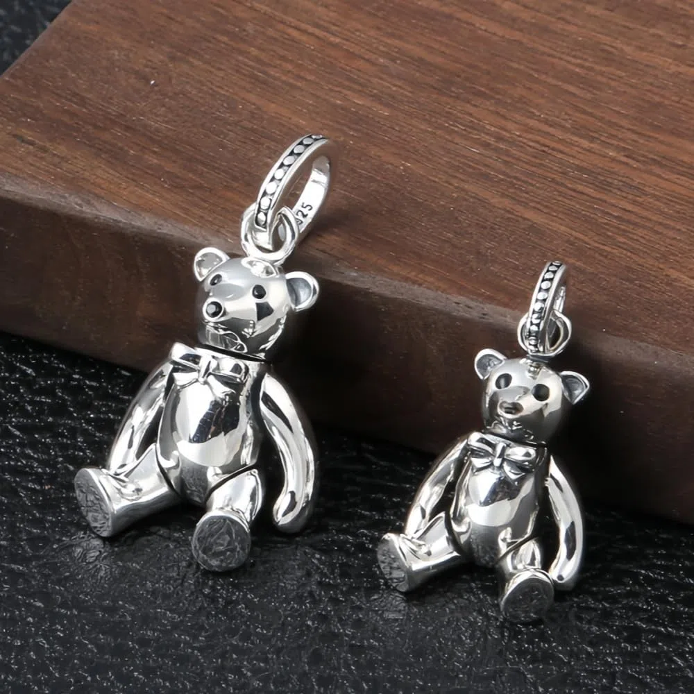 ForFox Ciondolo Orso Orsacchiotto Teddy Bear in Argento Sterling 925 per Uomo Donna