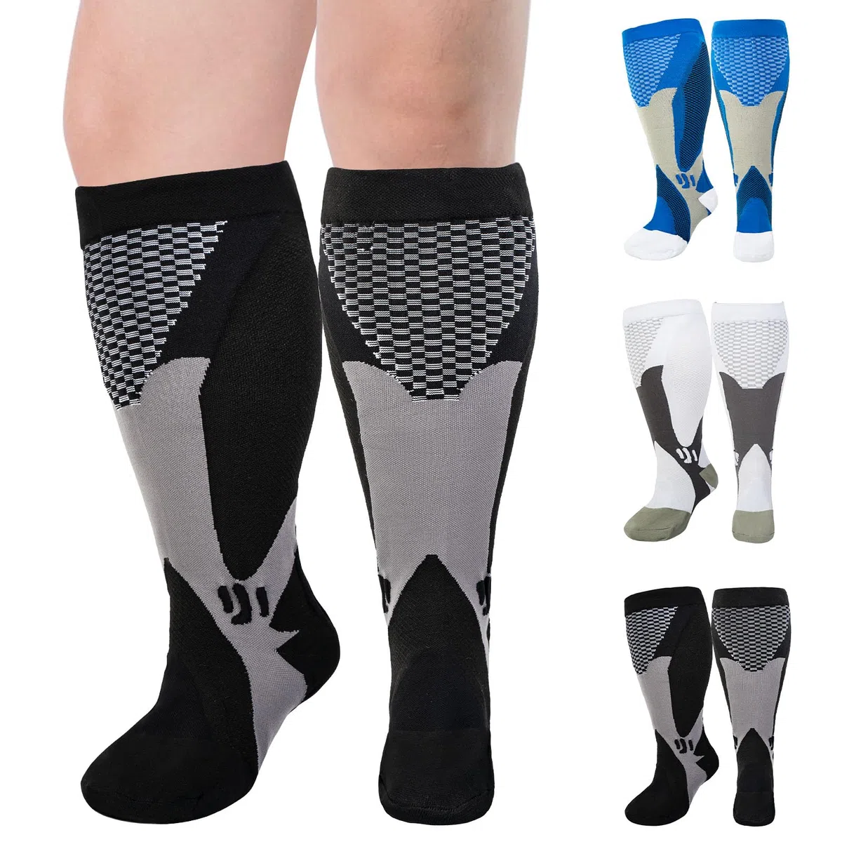 LEOSTEP 2XL-5XL Plus Size Calzino di compressione per uomini e donne Largo vitello (3 coppie) tubo lungo antiscivolo ideale per corsa, ciclismo, escursionismo Calzine di viaggio