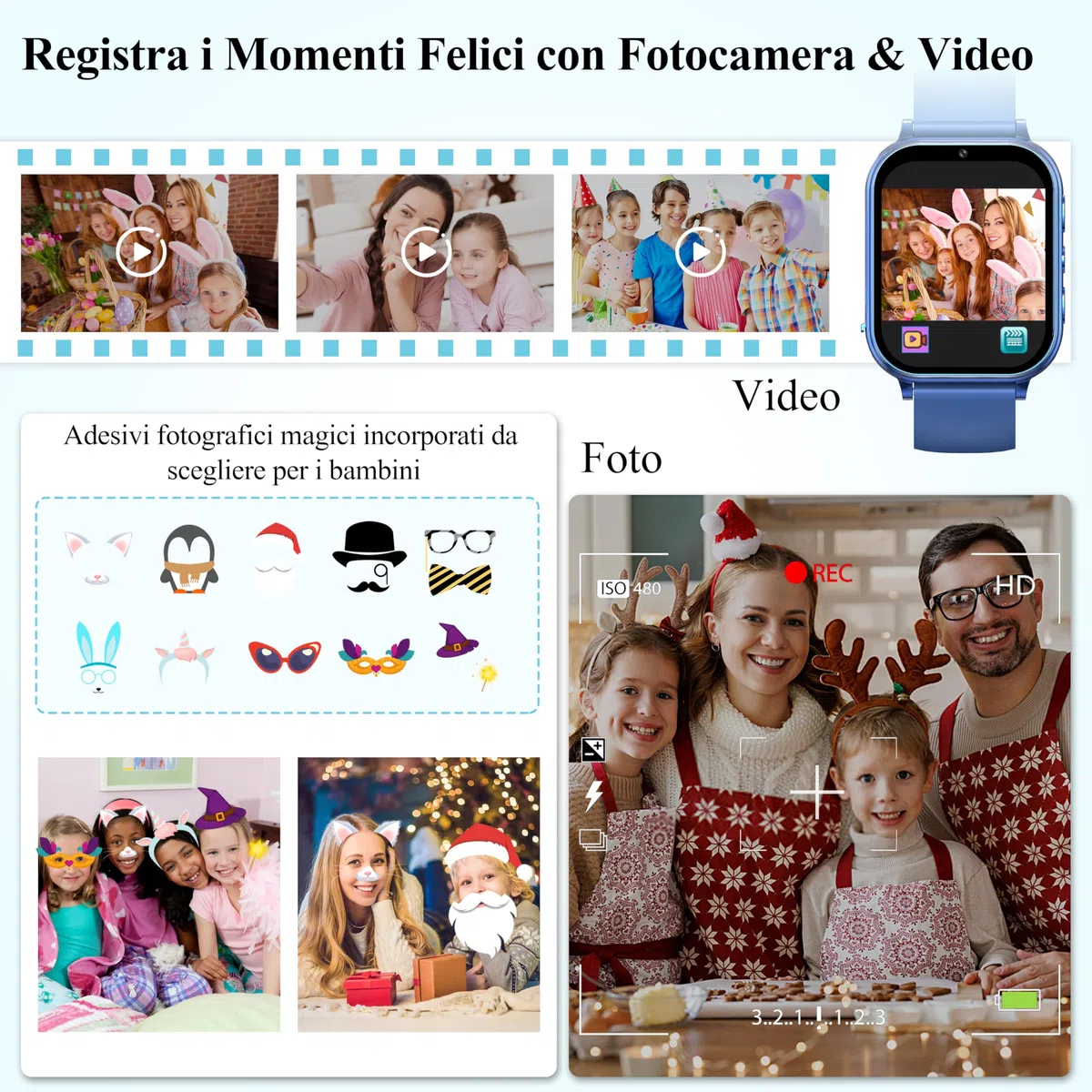 KALINCO Smartwatch Bambini Uomo Donna, 20+ Funzioni Orologio Ragazza Ragazzo, 30+ Giochi Sveglia Calcolatrice Contapassi Fotocamera Musica Torcia Abitudine Formazione, Bambino 5+ Anni Natale Regalo