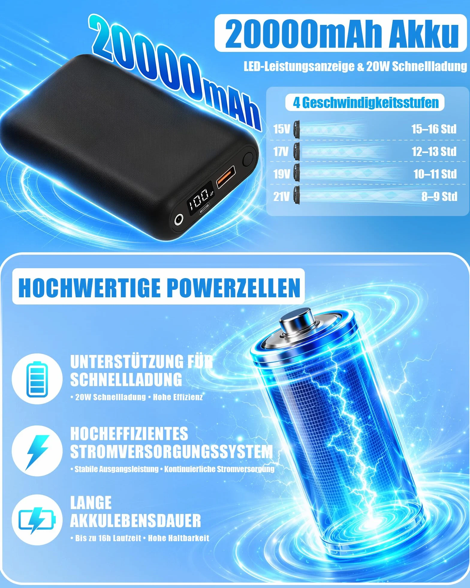 Giubbotto refrigerante con batteria da 21 V, 20000 mAh, 2 ventole senza spazzole, per uomini e donne