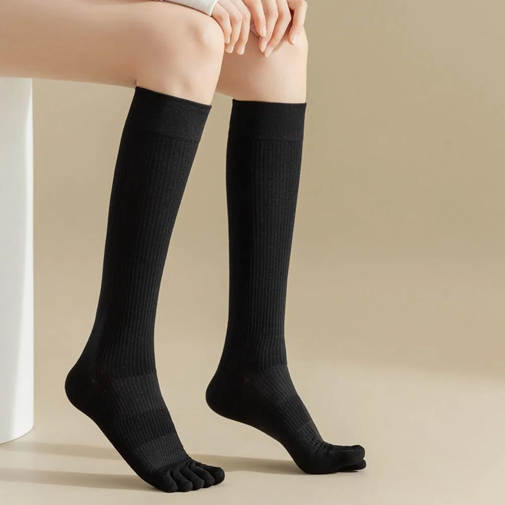 4 Paia di Calze a cinque dita da donna, calze in cotone da donna per lo sport, calze lunghe, calze alte casual, Calze alte al ginocchio, EU 35-40