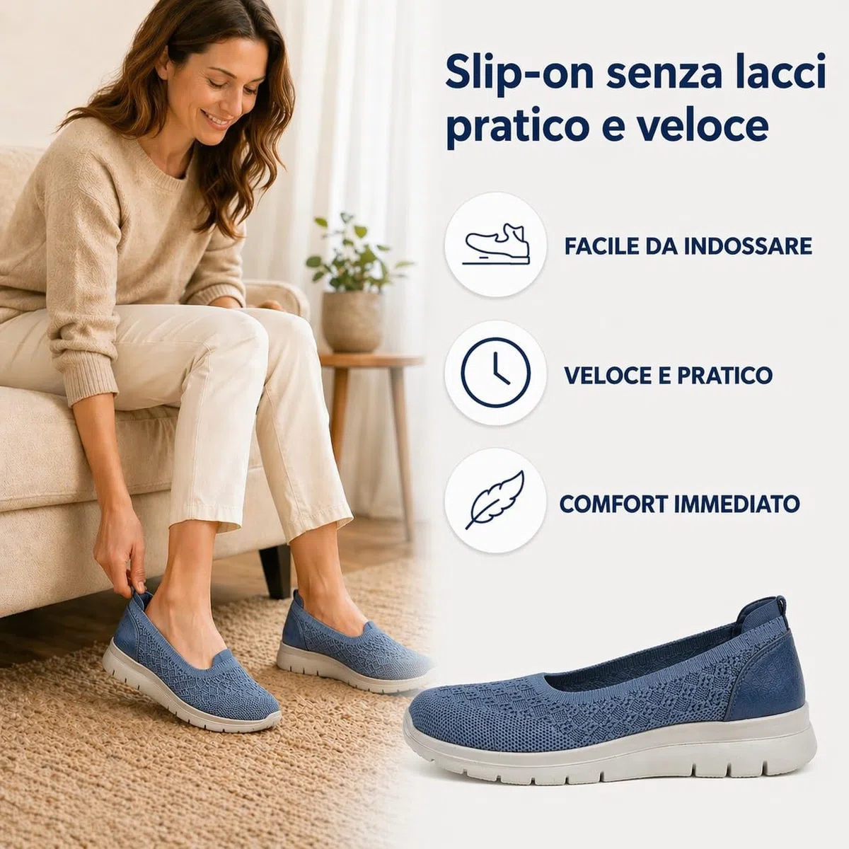 Scarpe Donna Comode Slip On Sneakers Leggere Traspiranti Senza Lacci, Ideali per Camminare e Uso Quotidiano