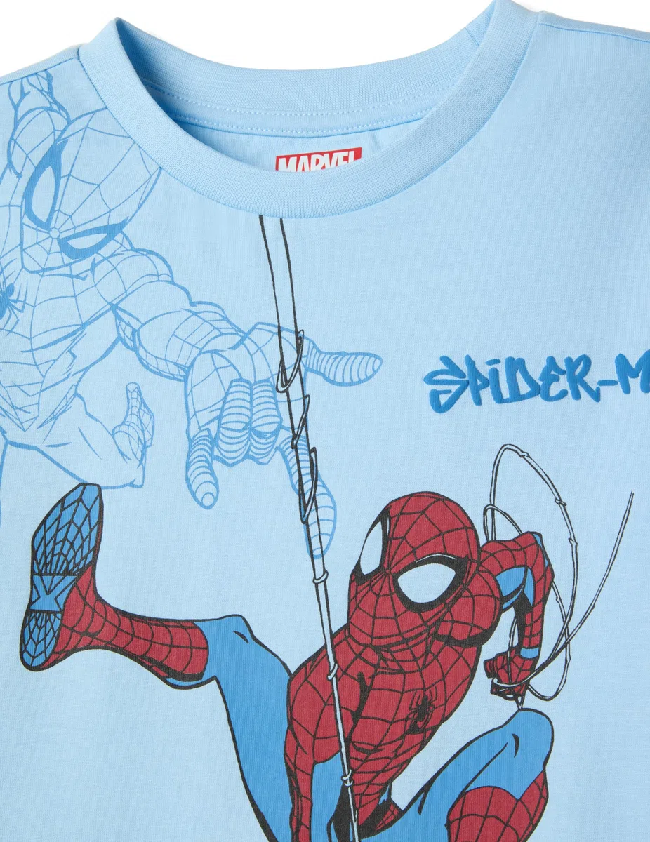 OVS Kids Pigiama Corto in Puro Cotone Azzurro da Bambino con Spiderman