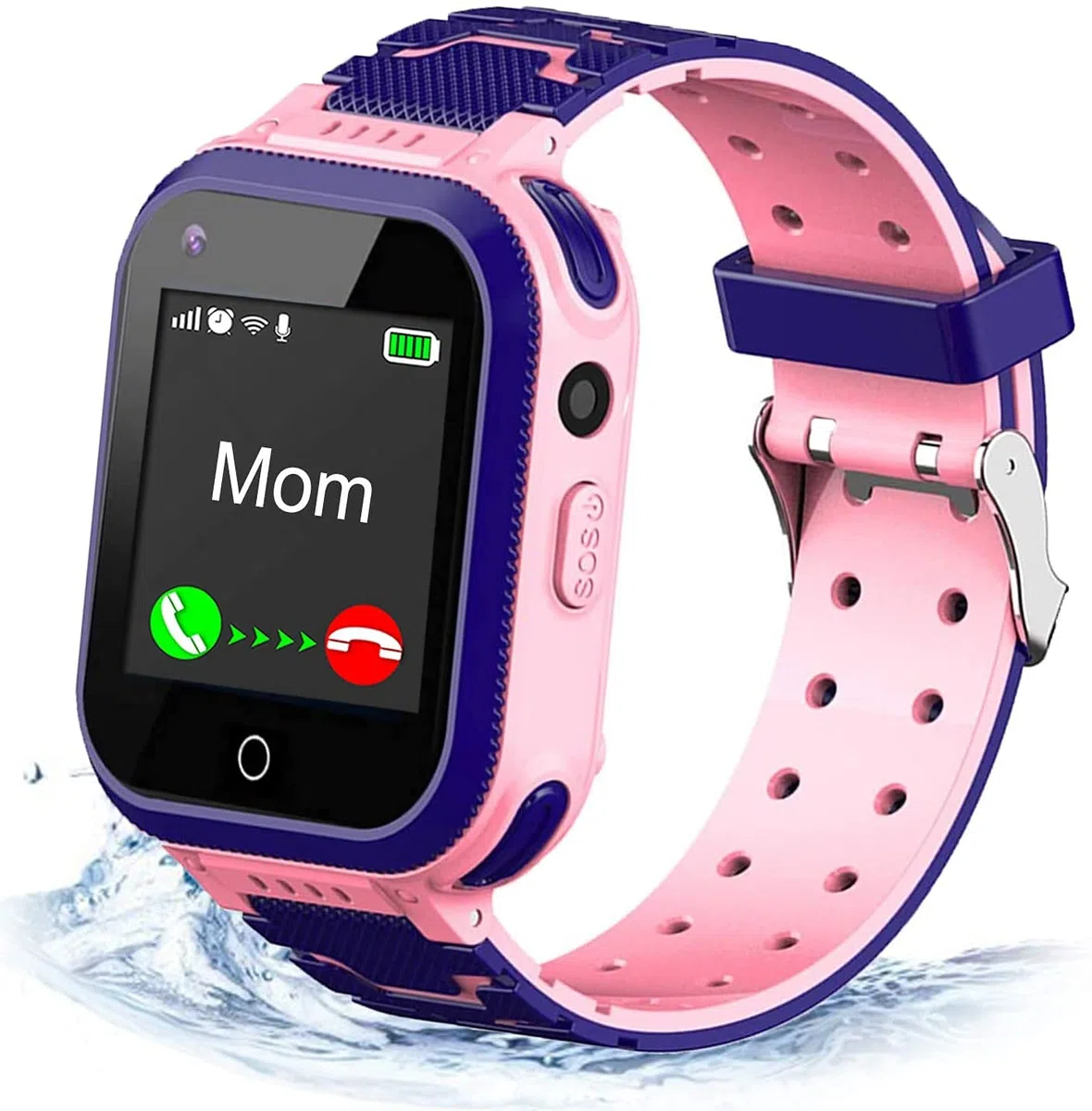 ele ELEOPTION 4G smartwatch per bambini, IP67, impermeabile, con posizione GPS, fotocamera, SOS, chiamata, contapassi, touch screen, video chat Smart Watch per ragazzi e ragazze (rosa T3)