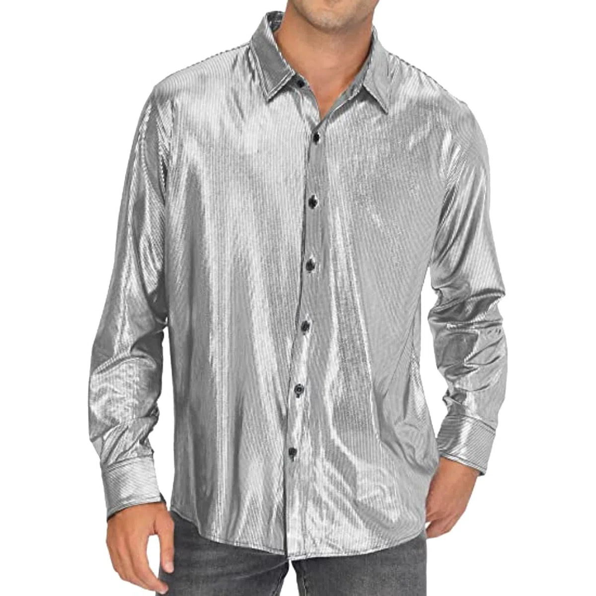 MaNMaNing Camicia Uomo Elegante Camicia con Paillettes e Bottoni per Cosplay e Serate Camiglia Brillante Drammatica Uomo per Halloween