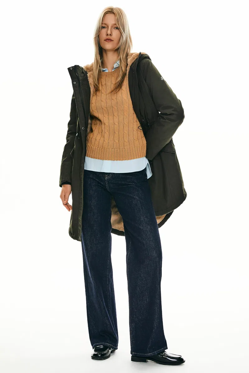 OROLAY Parka da Donna Foderato in Pile con Cappuccio Giacca Imbottita Invernale di Media Lunghezza