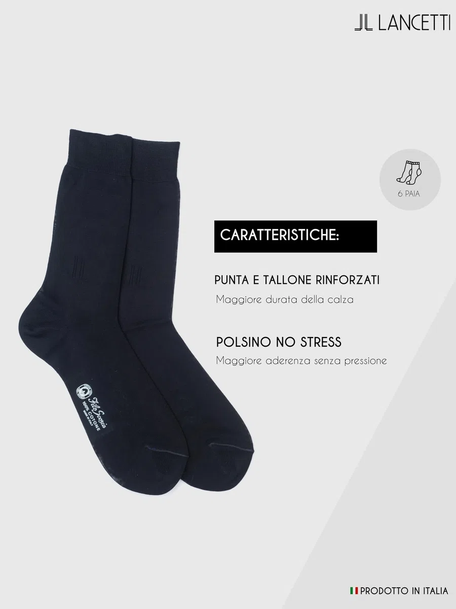 6 Paia di Calze Classiche Eleganti per Uomo in Cotone Filo di Scozia - Altezza Polpaccio - Vari Colori Disponibili