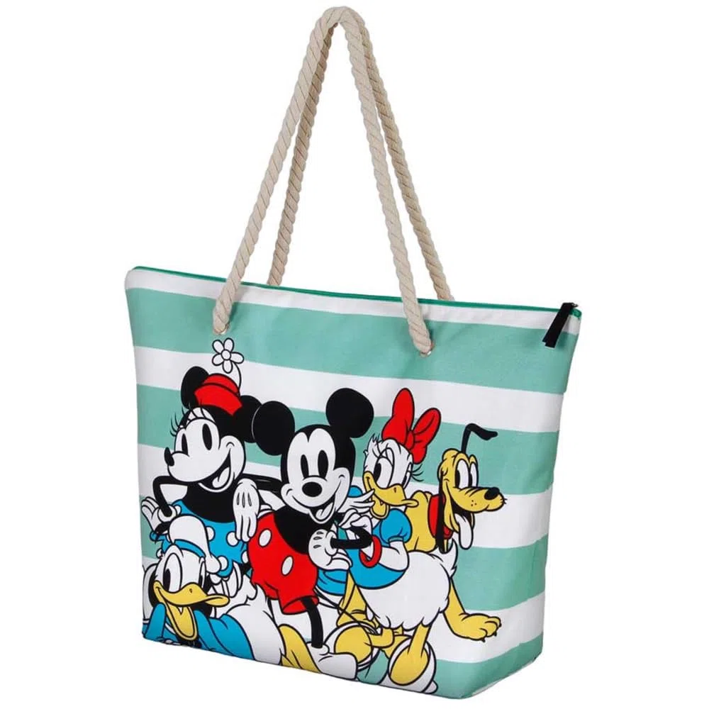 CARTOON Borsa mare Mickey & Friends Disney Topolino accessorio da spiaggia borsa in tessuto con manici in corda