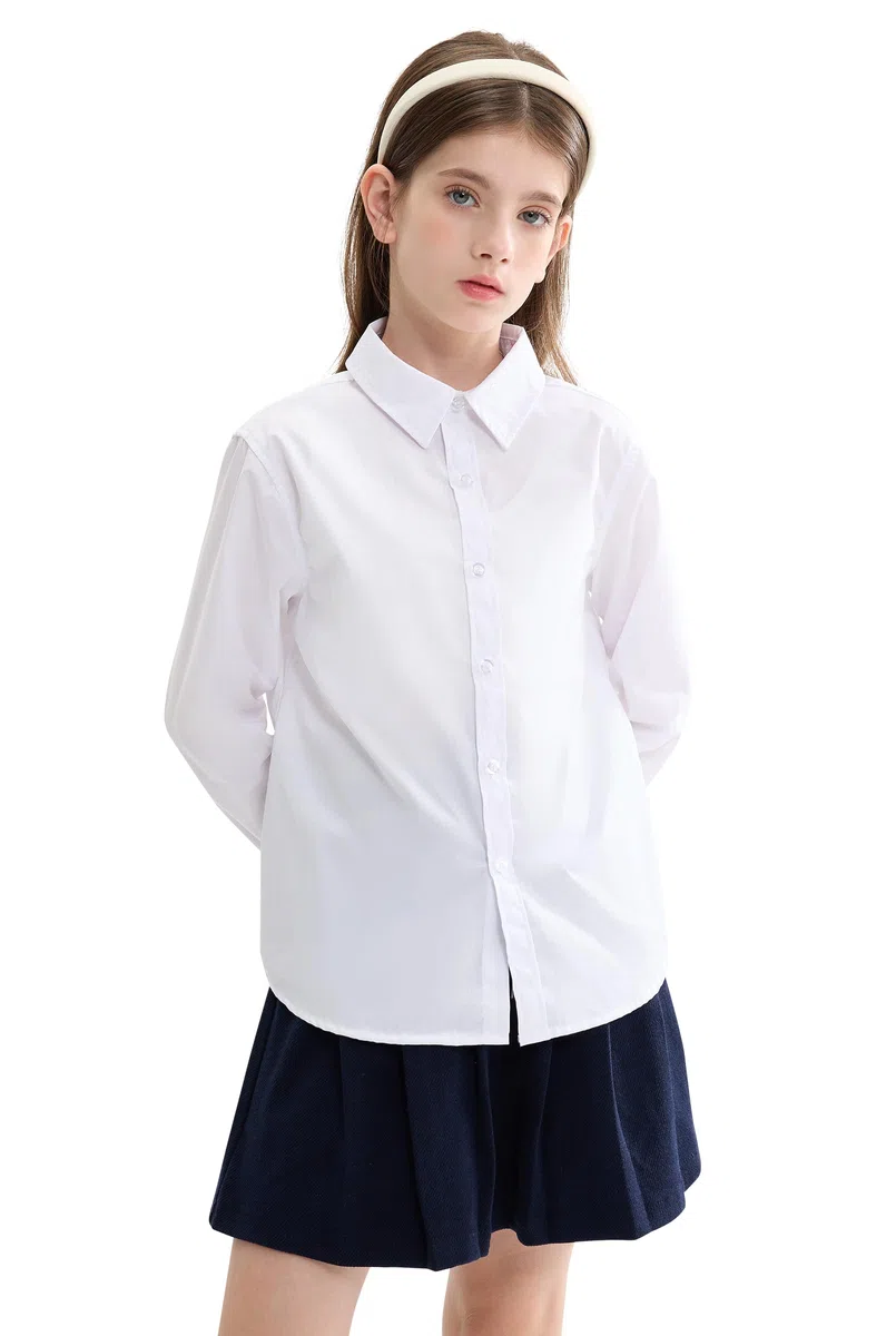 maoo garden Bambina e Ragazza Bianco Cotone Uniforme Scuola Camicia Manica Lunga Camicetta