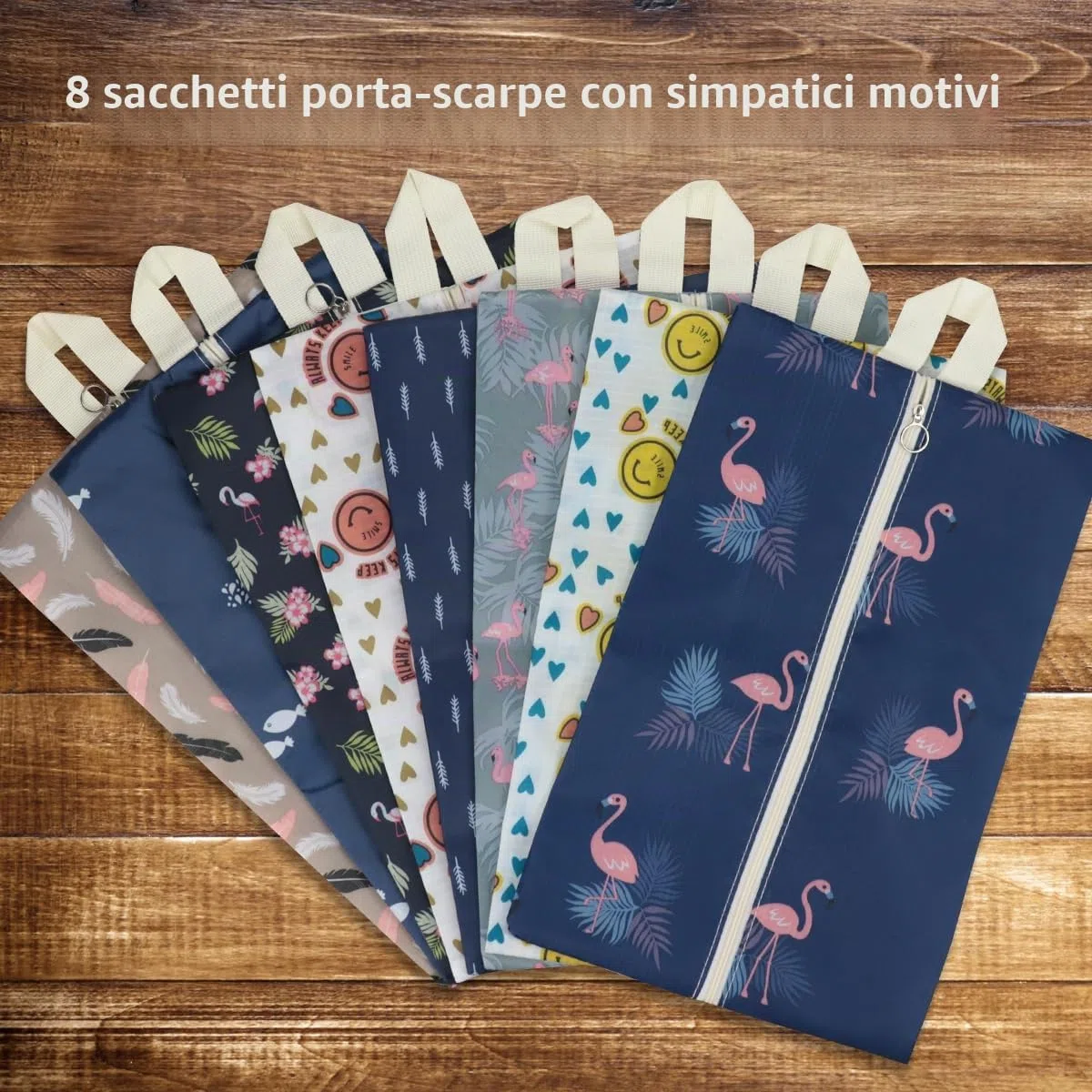 Sacchetti porta-scarpe da viaggio, borse impermeabili portatili con manico, per uomo/donna, Confezione da 8 graziosi modelli., x-large