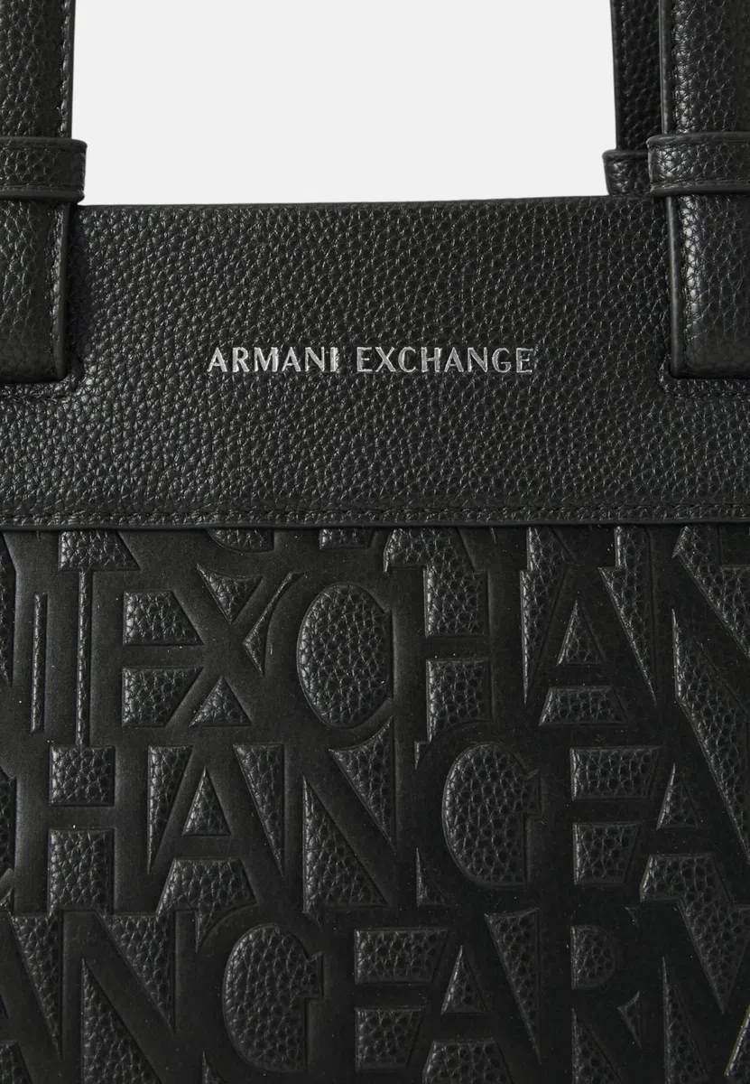 Armani Exchange Women's Liz Patent Embossed Logo Texture Shopping Bag, Black, TU