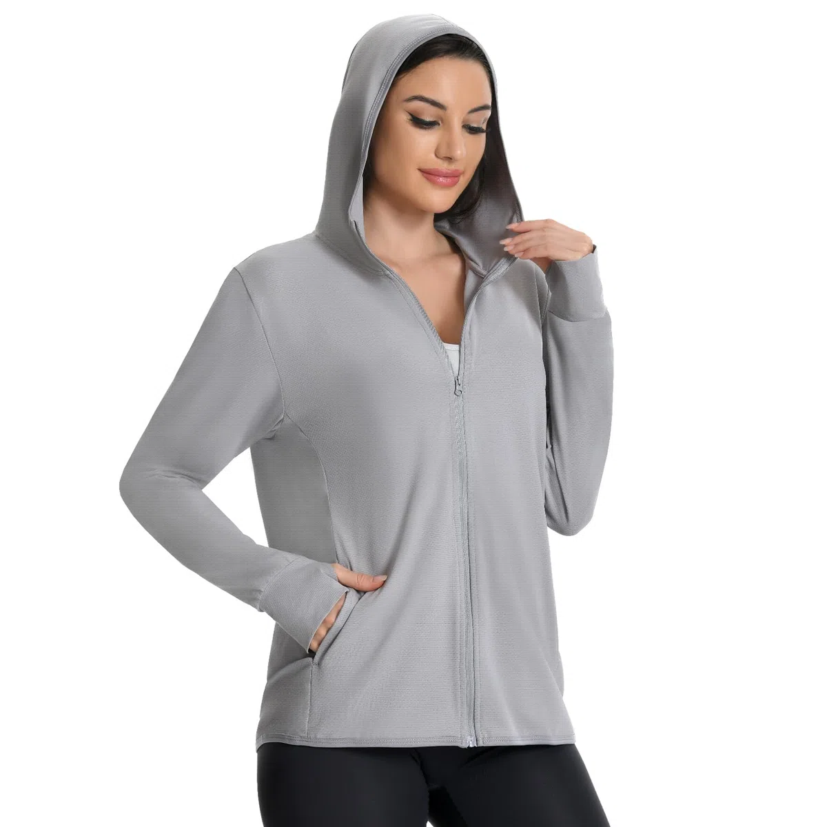 Felpa Donna con Zip e Cappuccio, Protezione Solare UV UPF50+, Manica Lunga Giacca Sportiva Leggera Sun Hoodie con Tasche