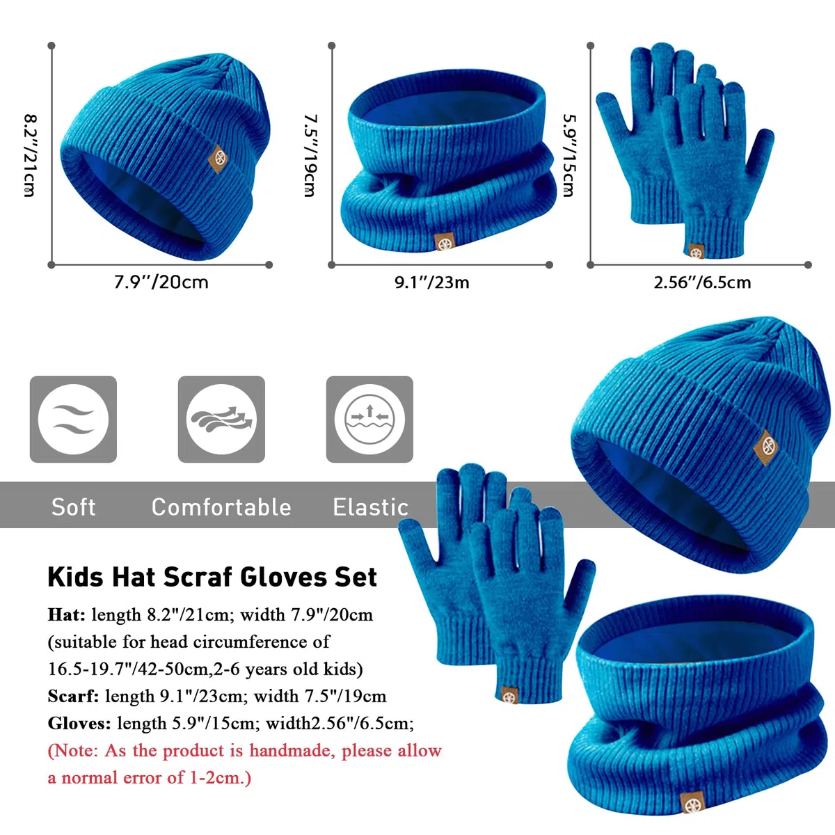 Enwokran Bambini Beanie Set di Guanti Sciarpa Cappello, 3 Pezzi Invernale Termico Berretto Caldo Scaldacollo Touch Screen Guanti per Ragazzo Ragazza 5-12 Anni Attività All'aperto