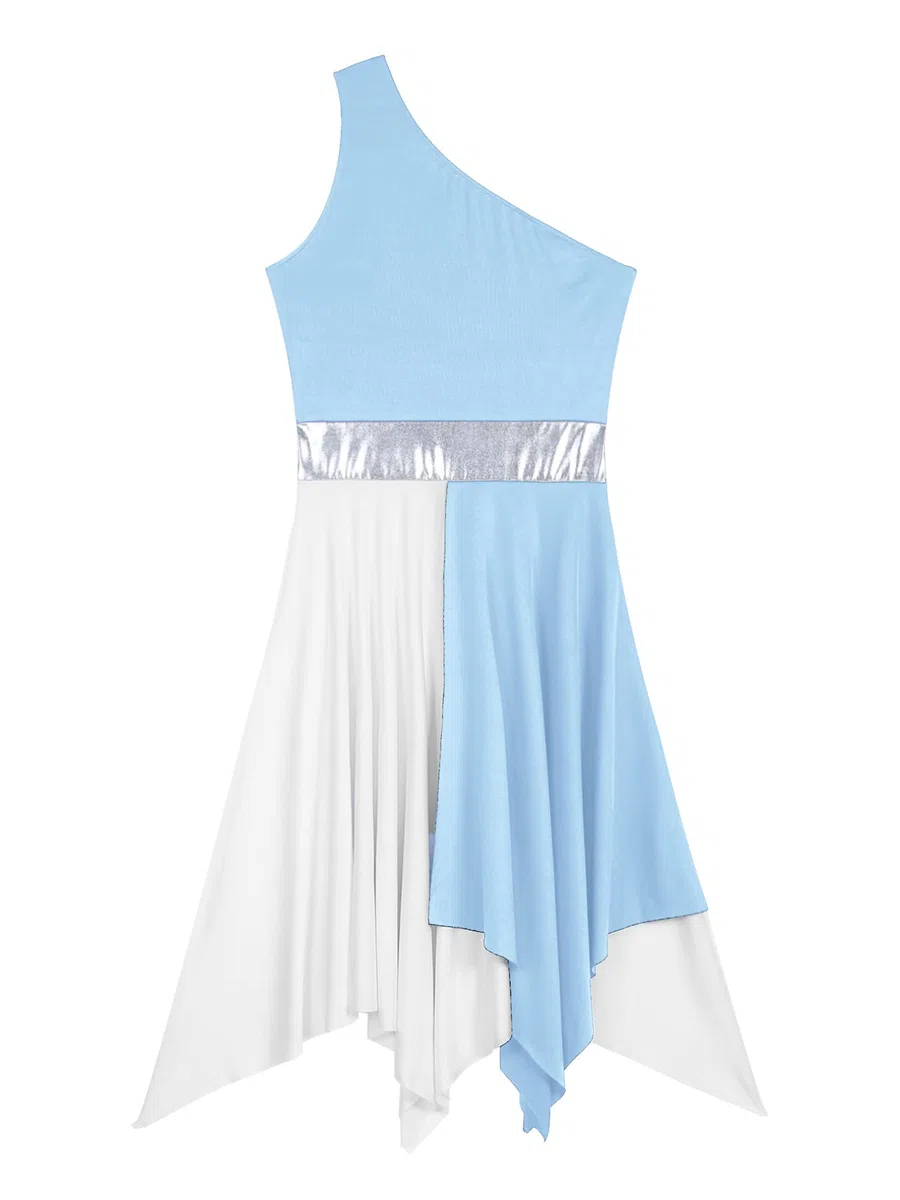 ranrann Abito da Pattinaggio Artistico con Monospalla Donna Ballerina Vestito da Danza Moderna con Orlo Irregolare Abito da Spettacolo S -XXL