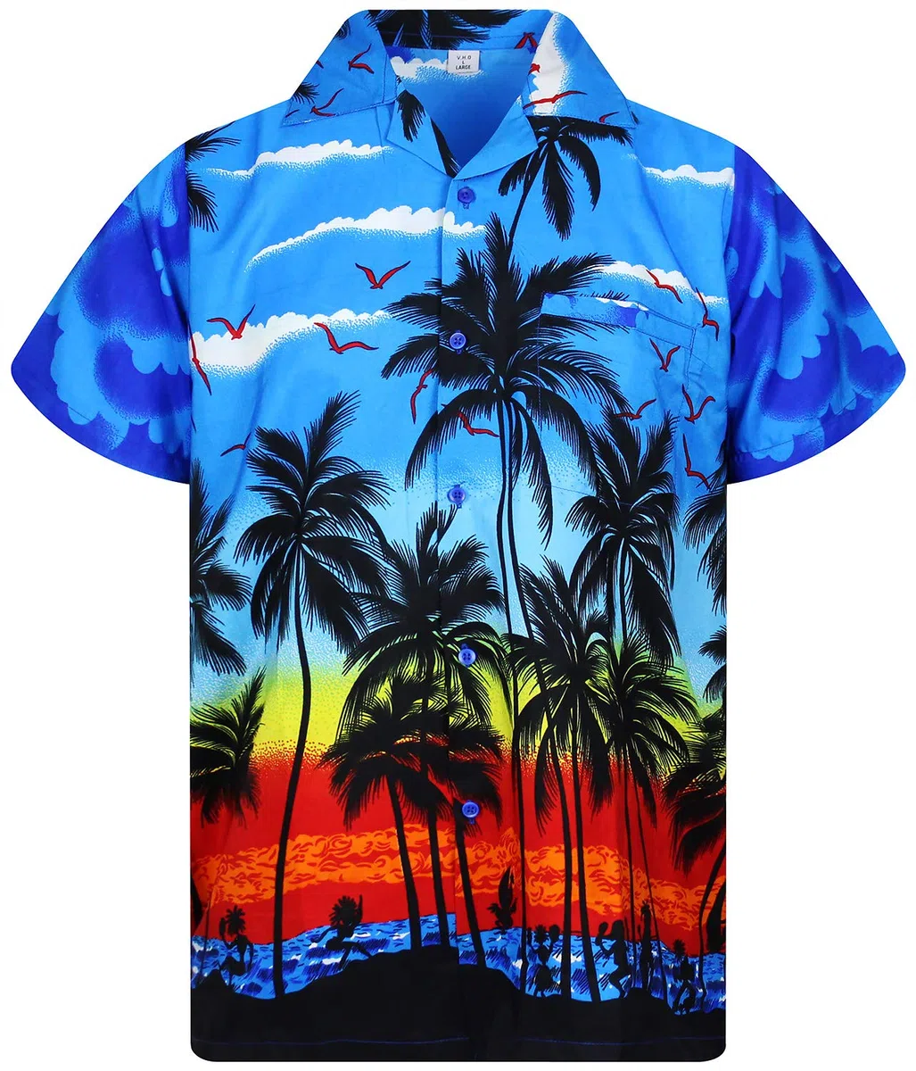 King Kameha Funky Camicia-Hawaiana Uomo Manica-Corta Elegante Palme Tropicali per Le Vacanze al Mare Unisex