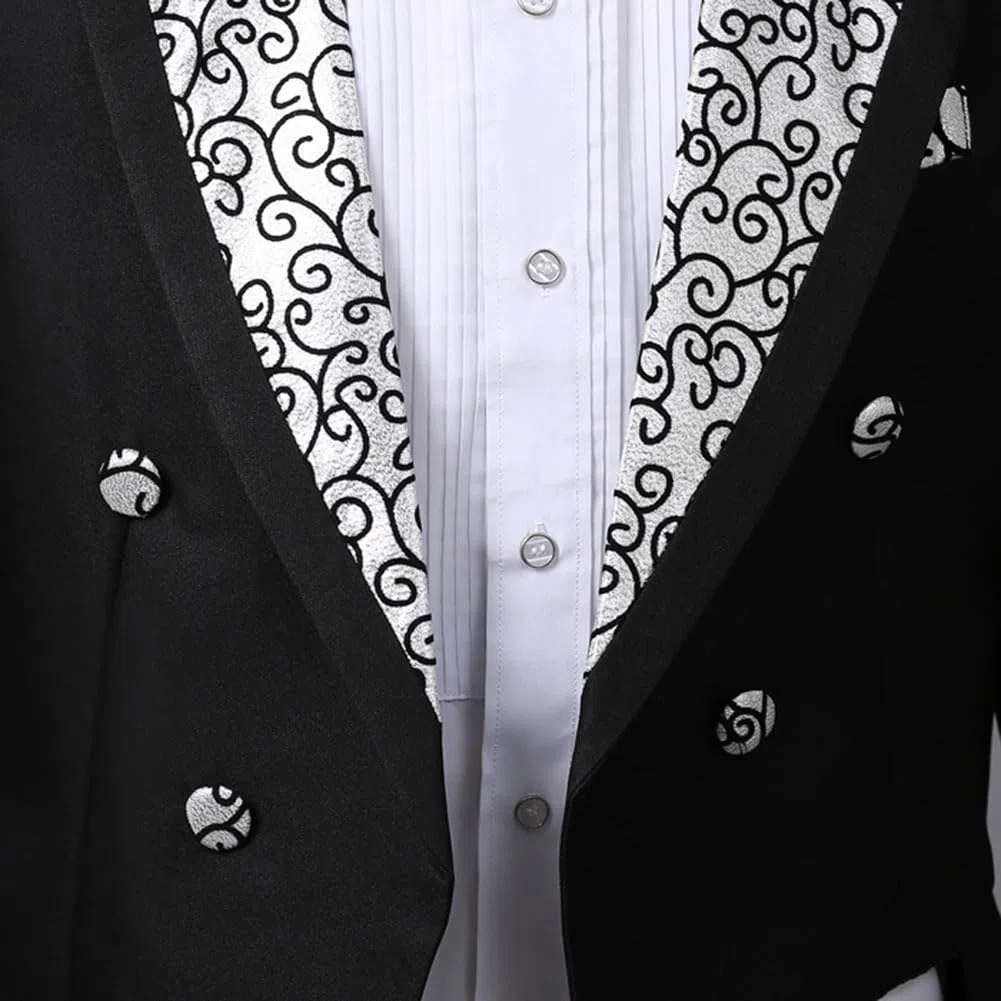 Uomo Formale Smoking Frac Vestito Aderente Costume Spettacolo palcoscenico di magia Pantaloni Blazer Cosplay Pantaloni Abito Vittoriano di Halloween