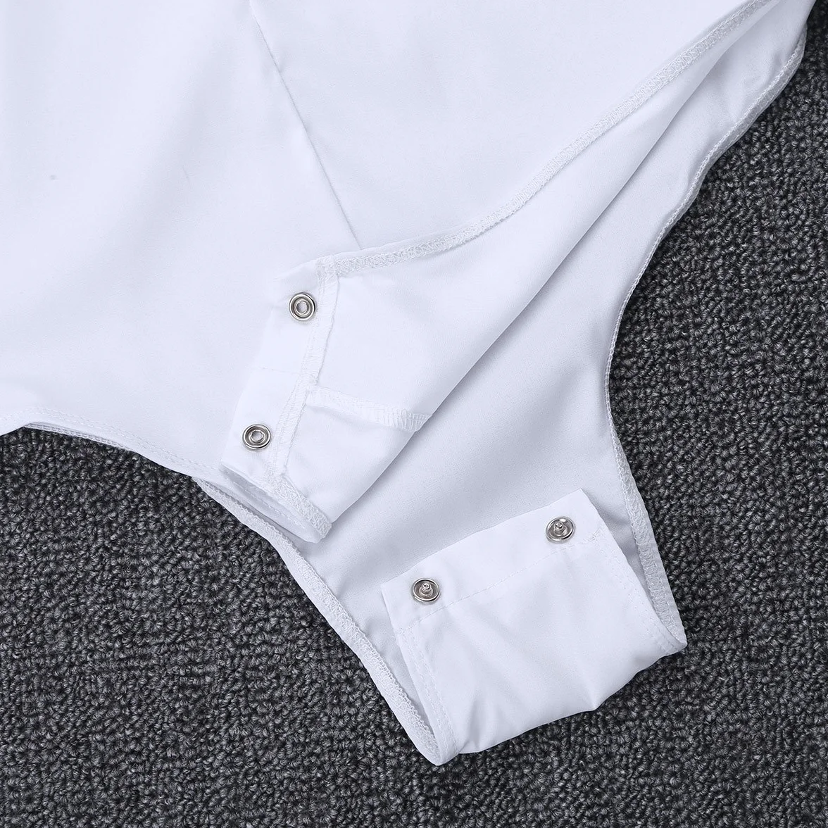 IEFIEL Camicia da Uomo Slim Fit Body da Ballo Latino Moderno Costumi da Danza con Cravatta a Farfalla Dancewear Prestazione Competizione Festa Spettacolo Nero Bianco