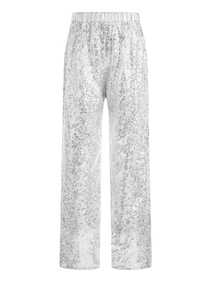 TiaoBug Pantaloni da Danza Moderna Jazz Ballo Latino Bambina Pantaloni di Paillettes da Ballo di Strada Hip Hop Pantaloni a Gamba Larga da Danza Ginnastica Costumi Spettacoli