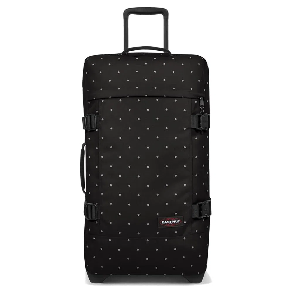Eastpak Tranverz M Valigia Media 78L (67 x 35,5 x 30 cm), Bagaglio a Ruote, Valigia Leggera e Resistente con Doppio Scomparto, Manico Telescopico e Serratura TSA - DOTS BLACK SILVER