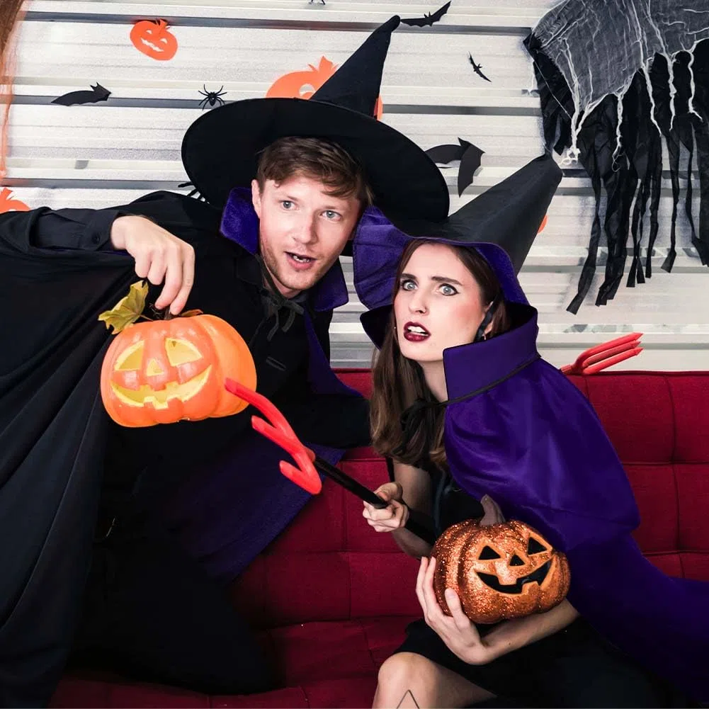 AOOWU Mantello a doppio strato per Halloween, costume da vampiro, unisex, mantello da strega, cosplay, mantello a lunghezza intera, per feste in famiglia, 150 cm