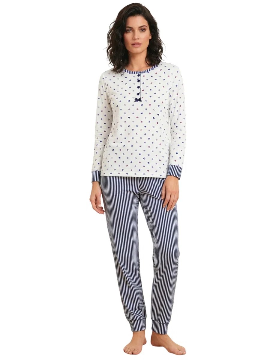 o-day Vanuè Pigiama Donna Cotone Leggero 100% - Ideale per Primavera e Mezze Stagioni - Completo di Maglia con Bottoni e Pantalone Comodo