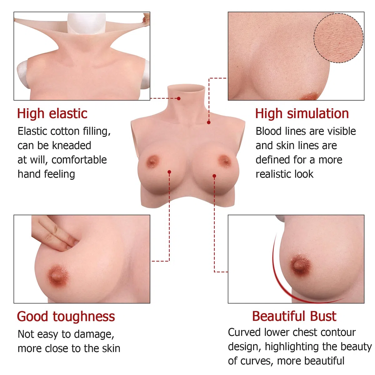 Forme del seno in silicone per crossdresser e cosplayer, supporto realistico per mastectomia, coppa E con imbottitura in cotone