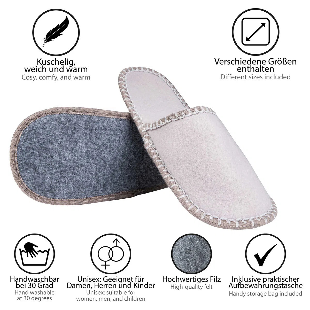 Affittacamere Scarpe Pantofole Pantofole Feltro 11 pezzi Grigio