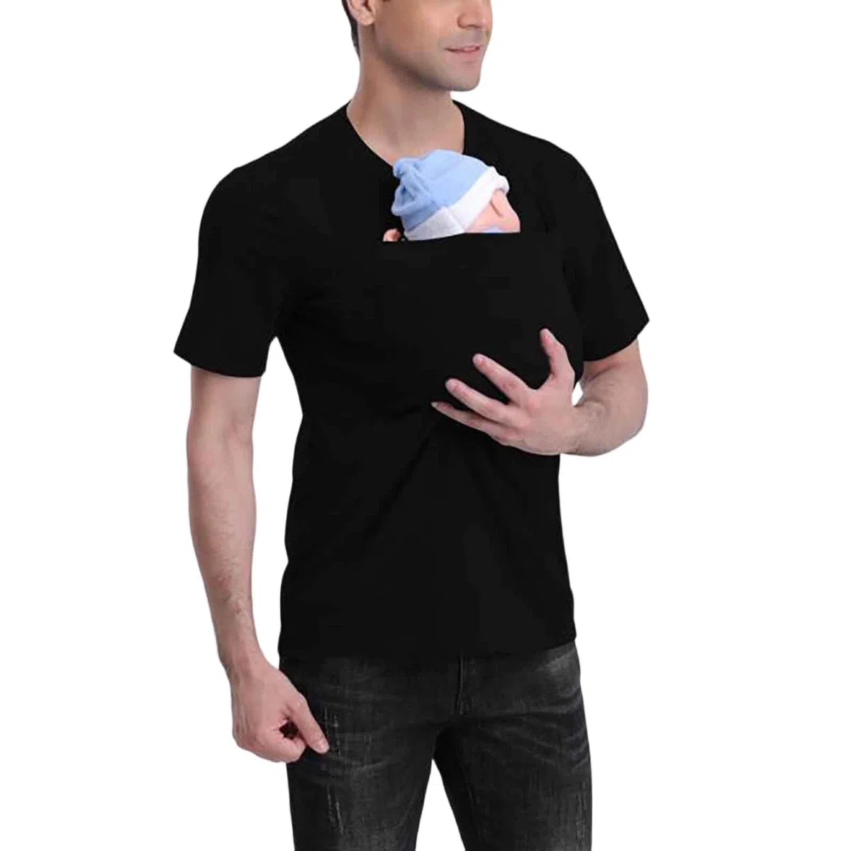 Salopette da Uomo a Tinta Unita con Stampa Canguro Maglietta con Cappuccio Salopette a Maniche Corte con Scollo a V e Tasche a Marsupio Maglia a Maniche Corte