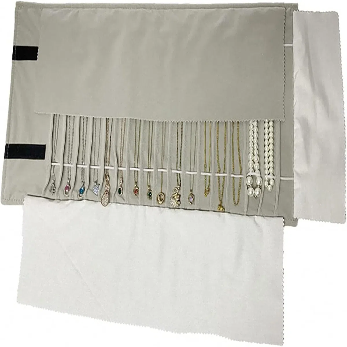 Generico Borsa a Rullo per Organizer per Gioielli, Rotolo Pieghevole per Gioielliere Grande capacità e Pratico Portatile,per più Collane, Grigio,Flannel