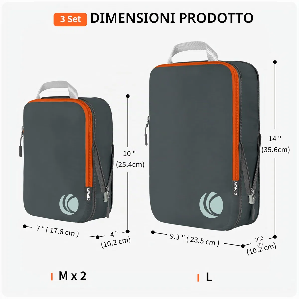Cipway Set di cubi da imballaggio a compressione, organizer da viaggio espandibile ultraleggero per bagaglio a mano (grigio, 3 pezzi)