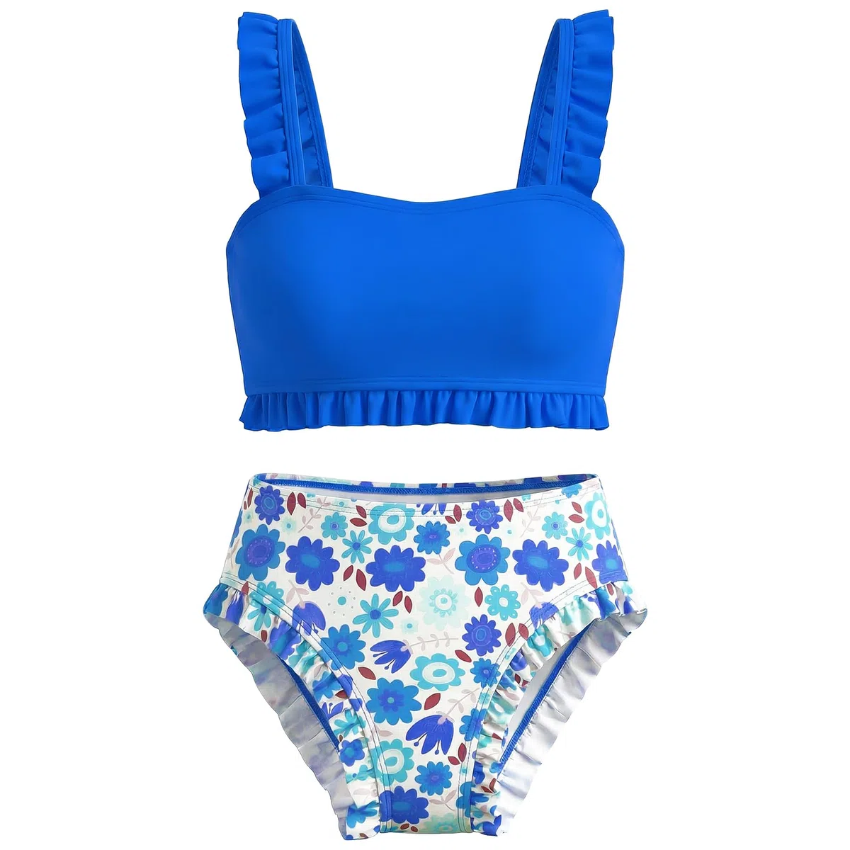 Ragazze Bikini Set 2 Pezzi Costume da Bagno per Bambina Volant Top e Mutandina Stampa Floreale Bikini Slip Costumi da Bagno Estate Abbigliamento da Mare e Piscina per 7-13 Anni