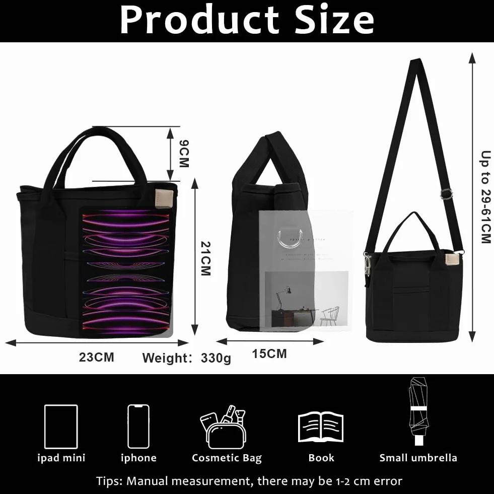 Aucuu, Borsa a mano in tela, borsa a tracolla da donna, con chiusura lampo, per tutti i giorni, scuola, shopping, lavoro, viaggi