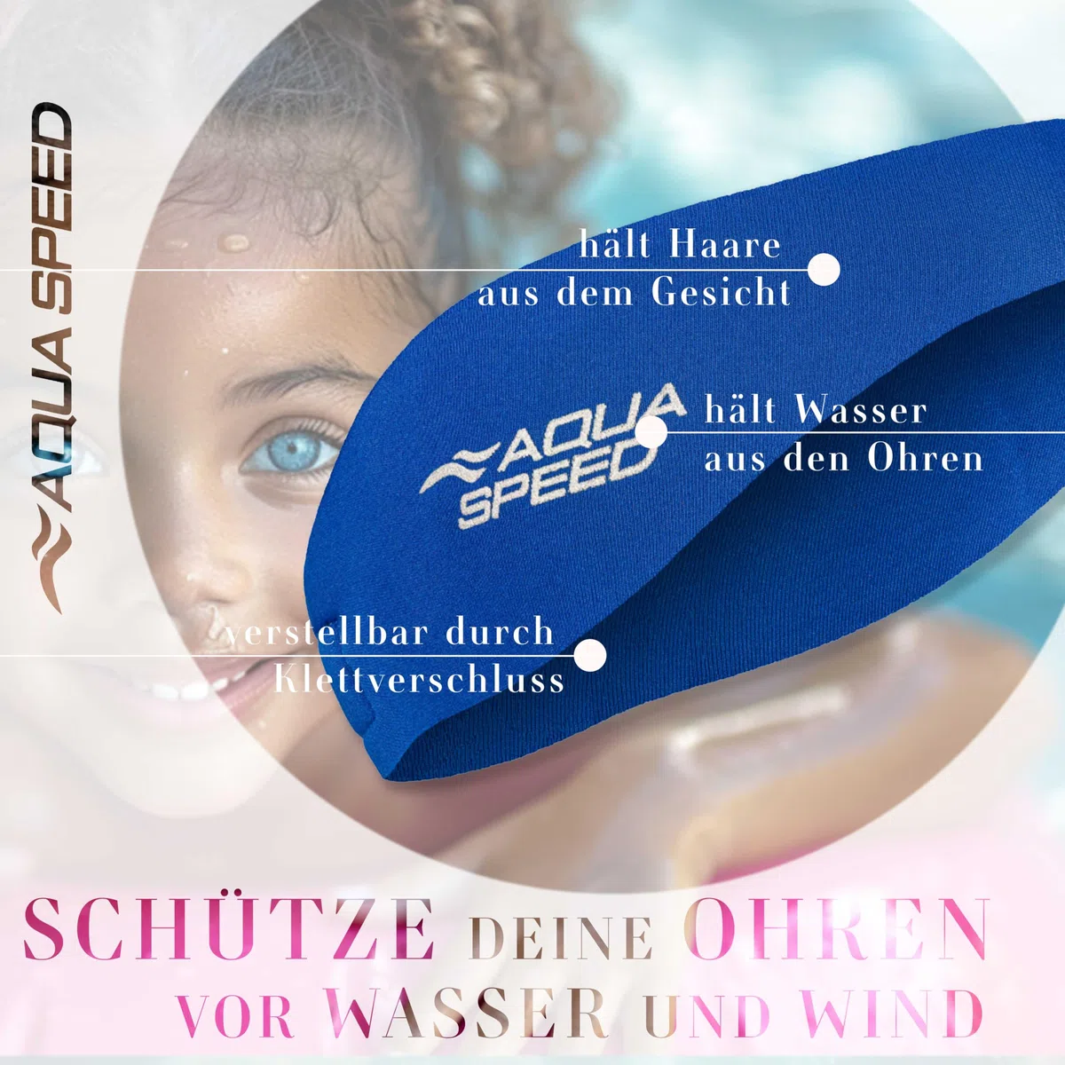 Aqua Speed EARBAND/EARBAND JR | Archetto per la Testa | Bambini | Adulti | Neoprene | Nuoto | Blu